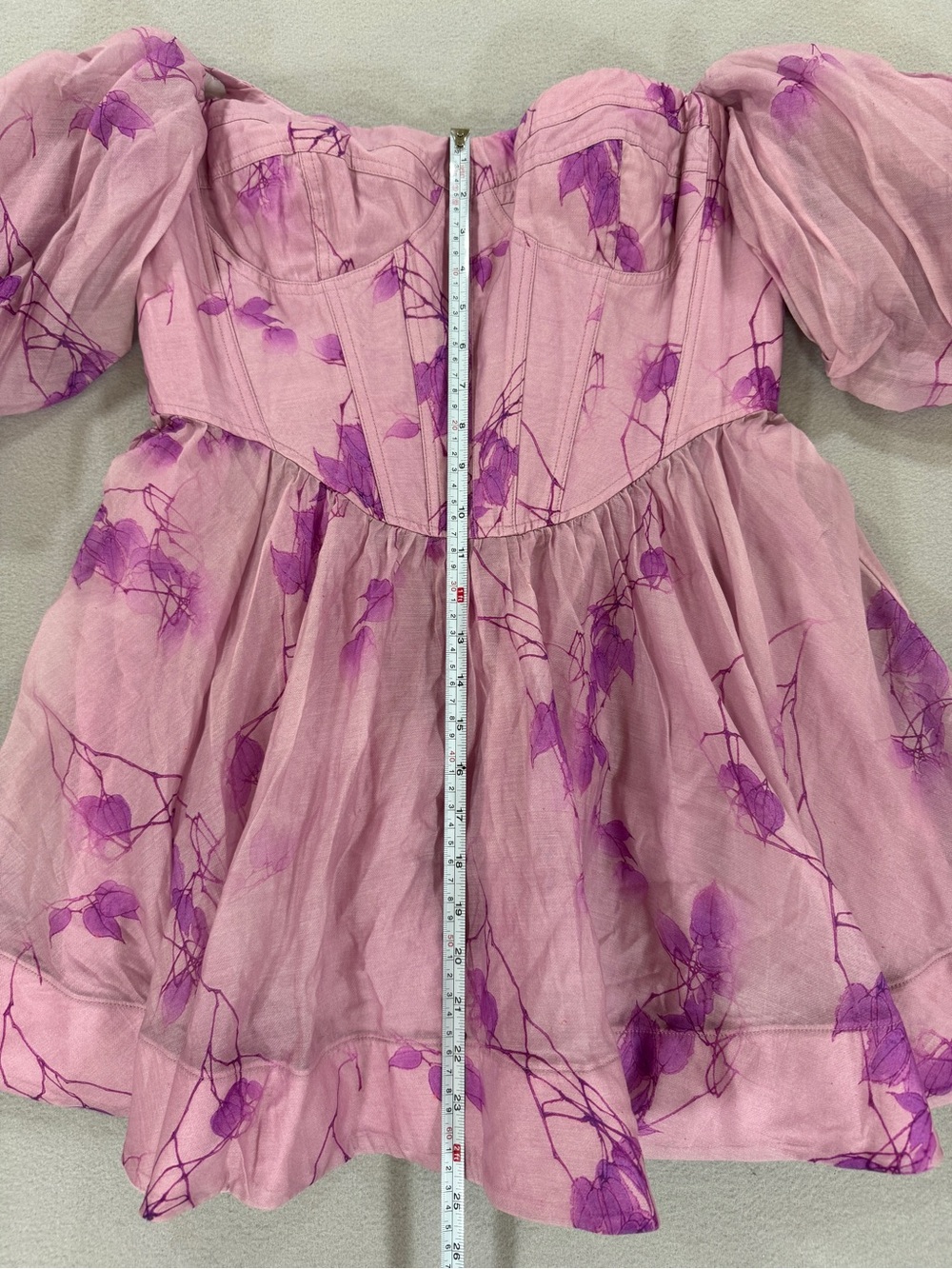 Whimsical Garden Party Fairy Bardot Kiah Corset Mini Dress Purple Floral Puff - Picture 8 of 16